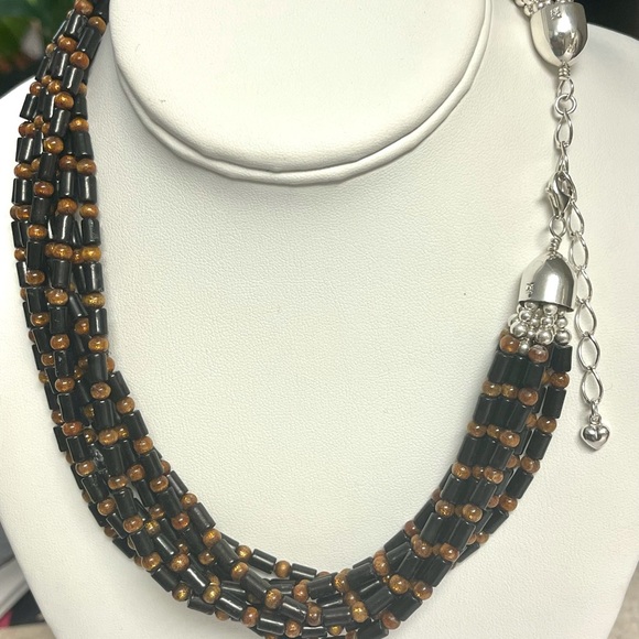 Vintage JAY KING Black & Gold Coral Sterling Silver RARE Necklace - Picture 2 of 9